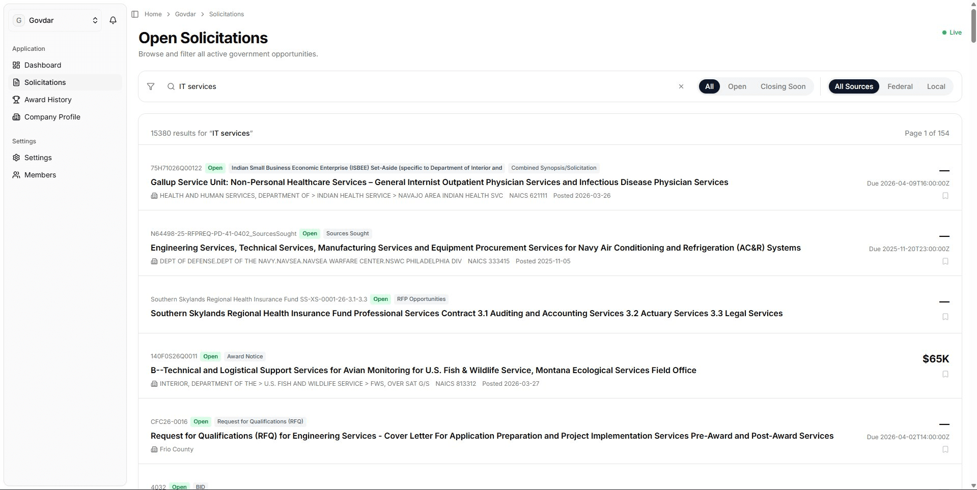 GovDar search results for IT Services